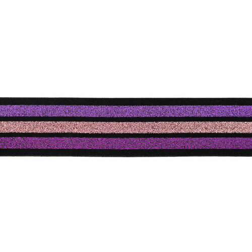 Waistband Elastic, Soft 40mm Lurex Stripes Purple Pink