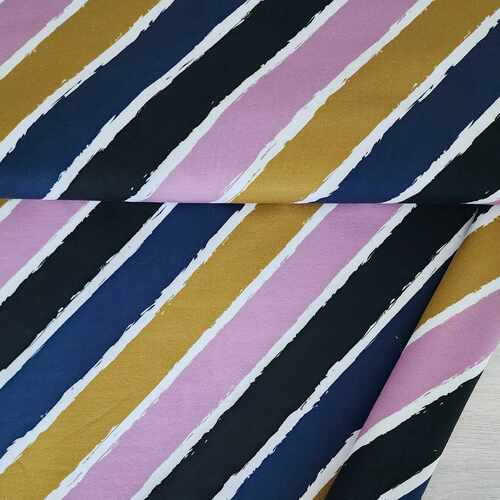 European Knit, Oeko-Tex French Terry, Diagonally Stripes Moss/Blue/Lilac