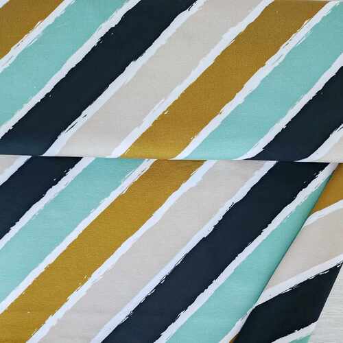 European Knit, Oeko-Tex French Terry, Diagonally Stripes Moss/Green/Black