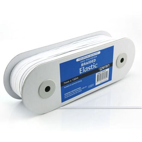 Elastic, Uni-Trim Premium Braided 7mm, White per metre
