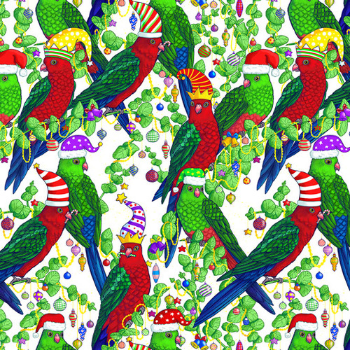 KK Fabrics, A Wild & Colourful Christmas, Party Parrot's White