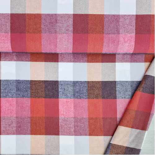 European Cotton Flannel, Gingham Multi Red