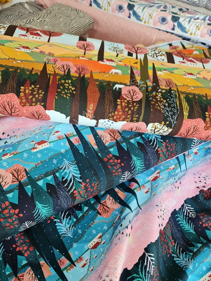 European Cotton Elastane Jersey GOTS Organic Autumn Farmland Wattle Hill Fabrics
