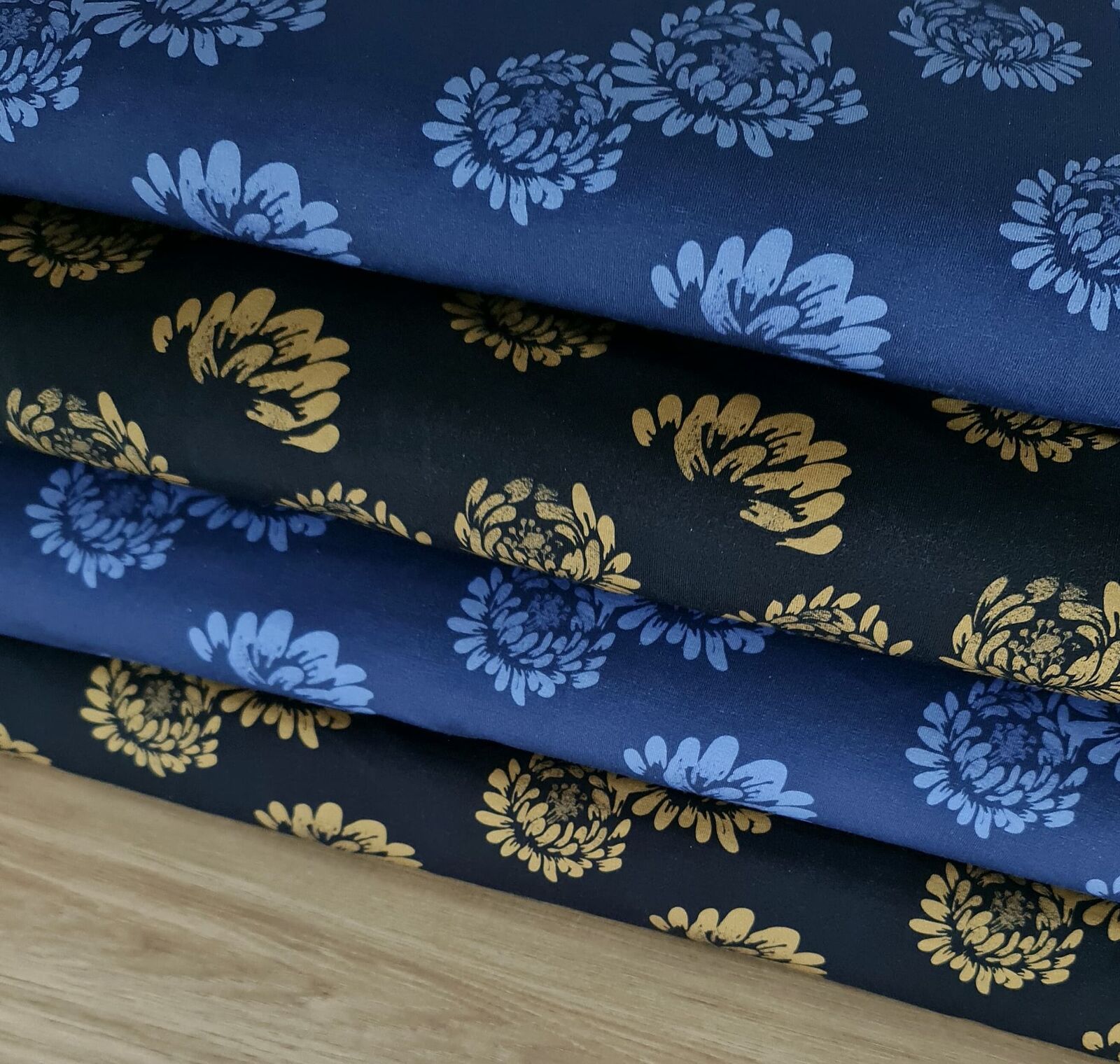 European Cotton Elastane Jersey Blossom Black Wattle Hill Fabrics