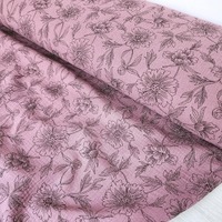 European Double Gauze, Oeko-Tex, Stenciled Flowers Dark Wisteria
