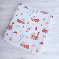 *REMNANT 89cm* European Cotton Elastane Jersey, Oeko-Tex, Fire Trucks White