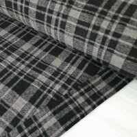 *REMNANT 131cm* Cosy Stretch Cotton Knit Flannel, Plaid Pewter