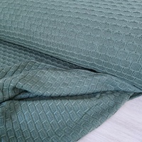 Remnant 155cm** European 100% Cotton Lattice Textured Knit, Oeko-Tex, Eucalypt