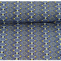 *REMNANT 90cm* European Viscose Jersey Knit, Oeko-Tex, Ikat Design Blue/Lemon Yellow