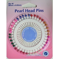 Hemline, Pearl Head Pins 38mm x 0.65mm, 40pcs on Pin Wheel