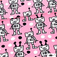*REMNANT 99cm* PaaPii Design, GOTS Organic Jersey, Happy Robots Light Pink