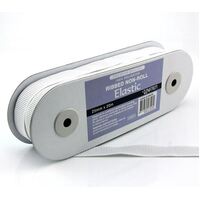 Elastic, Uni-Trim Ribbed Non-Roll 25mm - White, 20m Roll