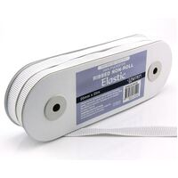 Elastic, Uni-Trim Ribbed Non-Roll 20mm - White, 25m Roll