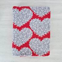 *REMNANT 90cm* PaaPii Design, GOTS Organic French Terry, Lempi Red Grey (Hearts)