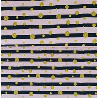 European Cotton Elastane Jersey, Oeko-Tex, Golden Dots & Rose Stripes