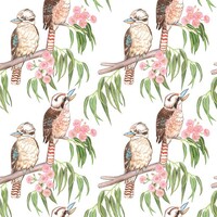 KK Fabrics, Forest Wonders, Kookaburra with Blossoms White