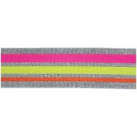 Waistband Elastic, Soft 40mm Lurex Stripes Multi Neon Pink