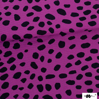 *REMNANT 125cm* PaaPii Design, GOTS Organic Jersey, Cheetah Dots Purple Black