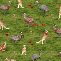 KK Fabrics, The Night Before Christmas, Festive Emu and Kangaroo Allover