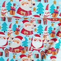 European Cotton Elastane Jersey, GOTS Organic, Santa & Snowman Blue