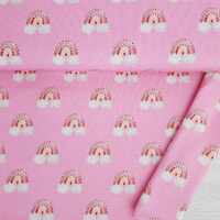 European Cotton Elastane Jersey, Oeko-Tex, Rainbow Clouds Pink