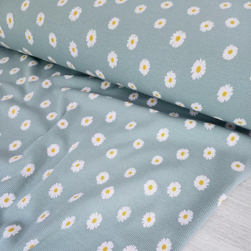 European Fine Ribbed Jersey Knit, Oeko-Tex, Daisies