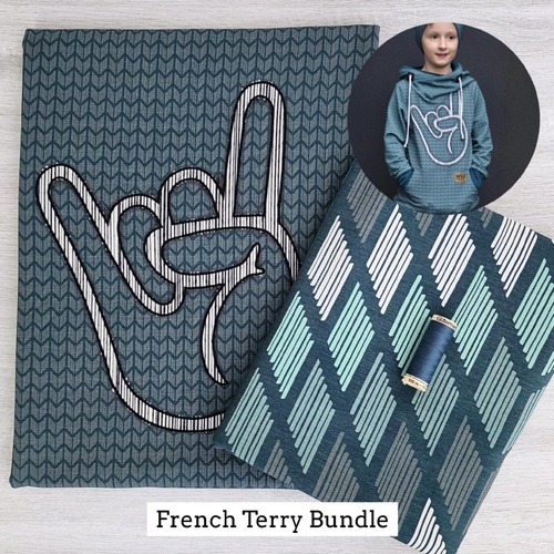 *3 PIECE BUNDLE DEAL* European Modal Blend French Terry Knit, Cosy Big Knit Dark Peacock, Cosy Cool Dark Peacock 74cm Panel & Thread 