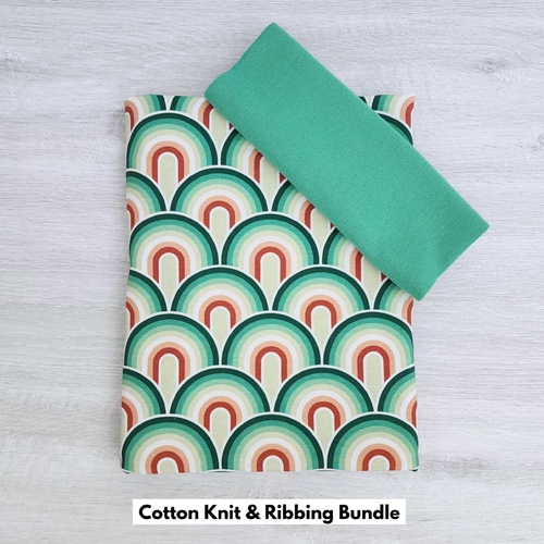 *2 PIECE BUNDLE DEAL* European Cotton Elastane Jersey, Oeko-Tex, Rainbow Green & Jade Ribbing