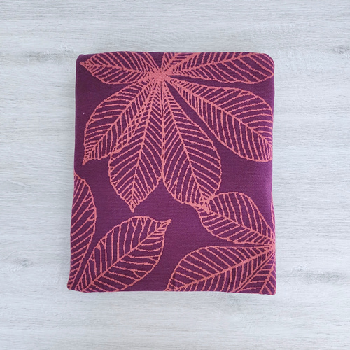 *REMNANT 167cm* European Cotton Jacquard Knit, Oeko-Tex, Leaves Plum
