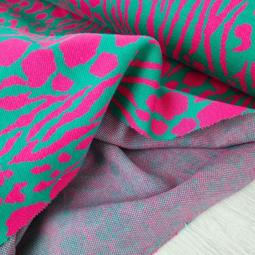*REMNANT 161cm* European Cotton Jacquard Knit, Oeko-Tex, Coral Green/Pink