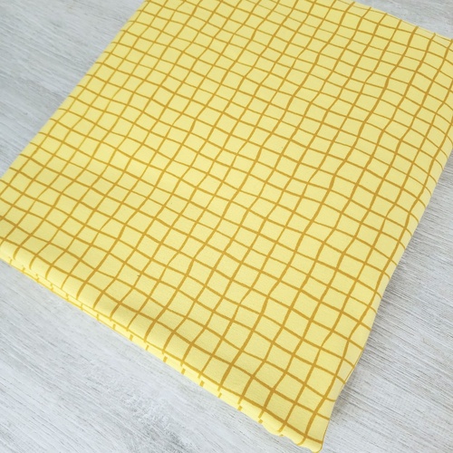 *REMNANT 128cm* European Cotton Elastane Jersey, Oeko-Tex, Grid Sunny Yellow