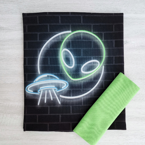 *2 PIECE BUNDLE * European Knit, French Terry, Oeko-Tex, Glow Aliens Panel 74cm & Lime Ribbing