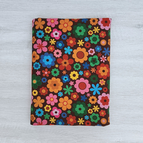 *REMNANT 103cm* European Cotton Elastane Jersey, GOTS Organic, Retro Flowers