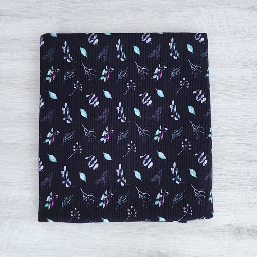 *REMNANT 94cm* European Fine Ribbed Jersey Knit, Oeko-Tex, Floral Dark Navy