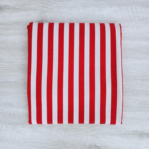 *REMNANT 81cm* Tygdrommar, GOTS Organic Jersey, Vertical Stripes Red