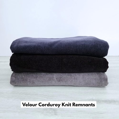*REMNANT 3 PIECE BUNDLE* European Stretch Velour Corduroy Jersey, Black, Charcoal & Dark Navy