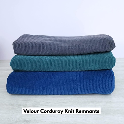*REMNANT 3 PIECE BUNDLE* European Stretch Velour Corduroy Jersey, Peacock, Prussian Blue & Slate