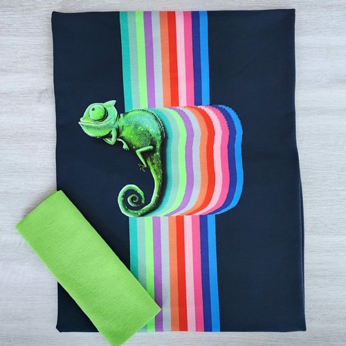 *2 PIECE BUNDLE DEAL* European Modal Blend Summer French Terry Knit, Panel 85cm Colourful Chameleons & Lime Ribbing