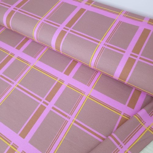 European Modal Blend French Terry Knit, Grid Jumbo Pink Hazelnut