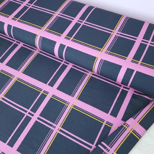 European Modal Blend French Terry Knit, Grid Jumbo Pink Blue