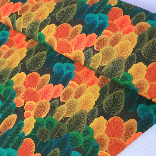 European Cotton Elastane Jersey, Oeko-Tex, Fall Leaves