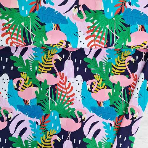 *REMNANT 44cm* European Cotton Elastane Jersey, GOTS Organic, Flamingo Palm Beach