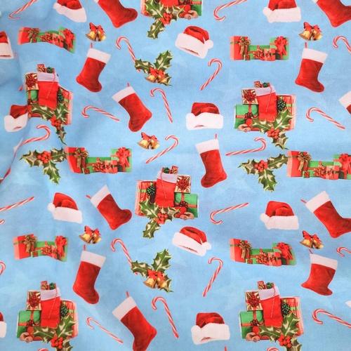 *REMNANT 125cm* KK Fabrics, Christmas in Oz, New Year Allover Blue
