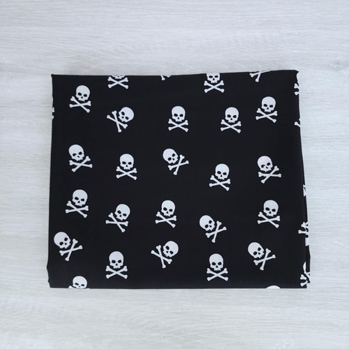 *REMNANT 102cm* European Woven Cotton, Oeko-Tex, Extra Wide, Skulls Black
