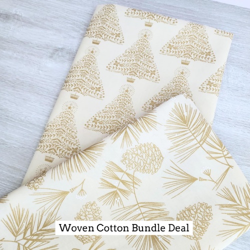 *2 PIECE BUNDLE DEAL* Benartex Fabrics, Holiday Sparkle, Sparkling Pines & Festive Tress Cream Metallic