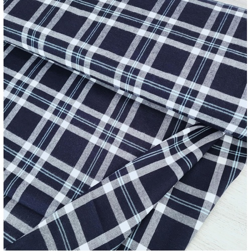 *REMNANT 52cm* European Cotton Flannel, Plaid Navy/White