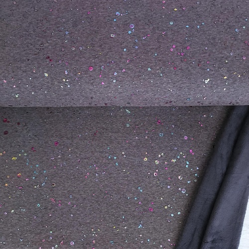 European Alpine Fleece Sweater Knit, Metallic Splatter Dark Charcoal