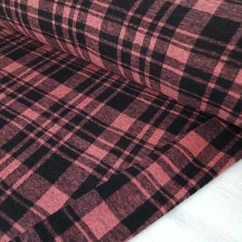 REMNANT 108cm* European Cosy Stretch Cotton Knit Flannel, Plaid Chestnut