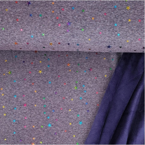 European Alpine Fleece Sweater Knit, Metallic Stars Indigo Blue