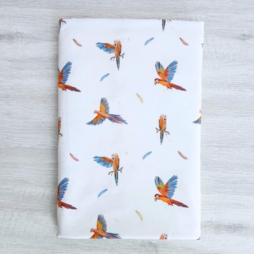*REMNANT 130cm* European Cotton Elastane Jersey, Oeko-Tex, Parrot Play